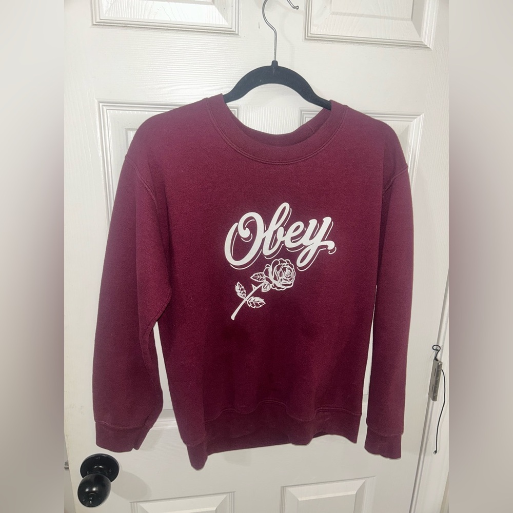 Obey Women's Maroon Crew Neck Sweater